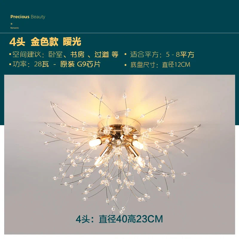 Gold Dandelion Crystal Chandelier 8-Head Nordic