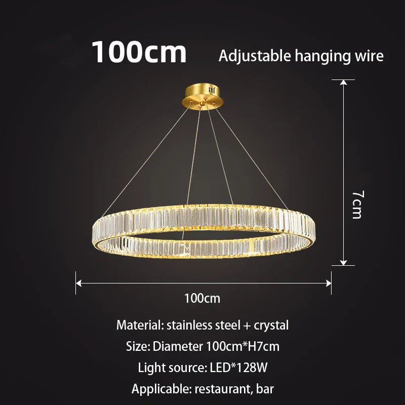 DecorBites™ Gold Crystal Round Ring Chandeliers with LED Pendant Light for Ceiling Lighting
