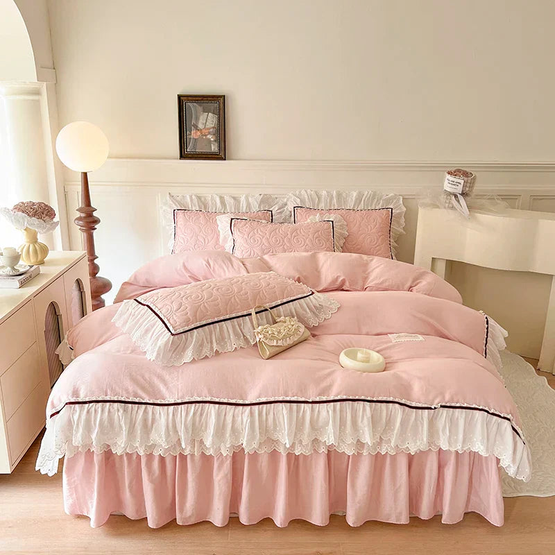 Solid Ruffles Cotton Bedding