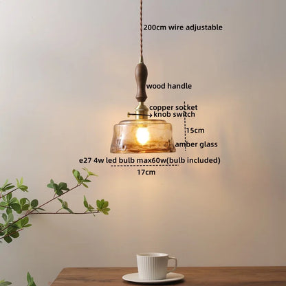 DecorBites™ Green Glass LED Pendant Lamp with Knob Switch, Copper Chandelier