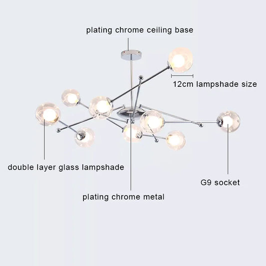 DecorBites™ Glass Ball LED Chandelier Chrome Pendant Lamp for Home Decor
