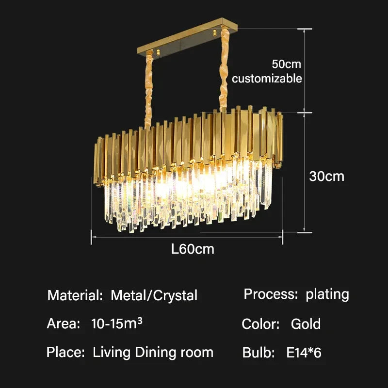 DecorBites™ Crystal Oval Round Chandelier: Luxury Nordic Modern LED Lighting for Home and Bar
