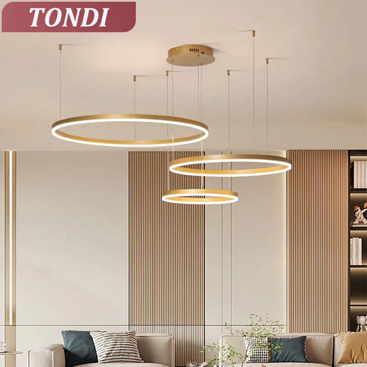 Minimalist Brushed Ring Pendant Light in Gold and Black
