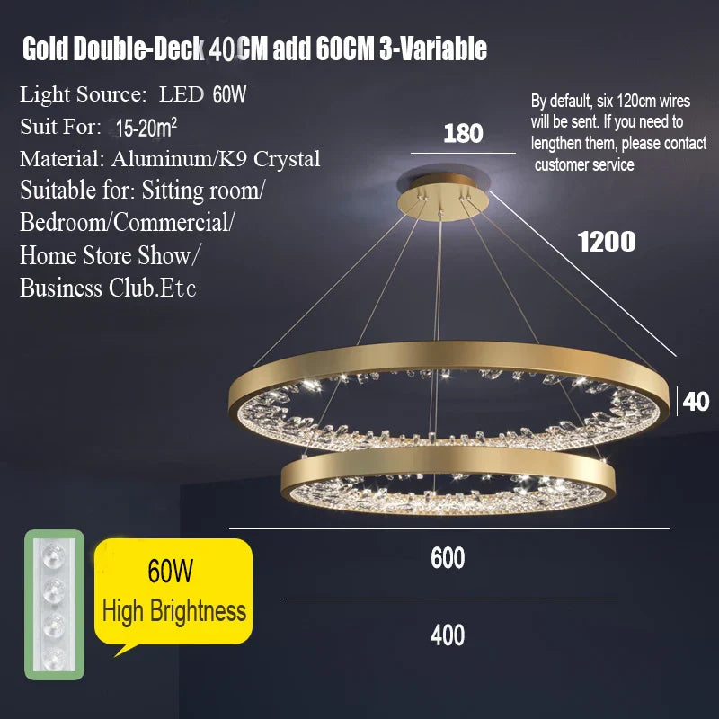 DecorBites™ Crystal LED Chandelier Circle Hanging Lamp - Modern Luxury Dimmable Lighting