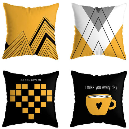 DecorBites™ Geometric Deer Print Pillowcase 45x45cm - Yellow Home Decor