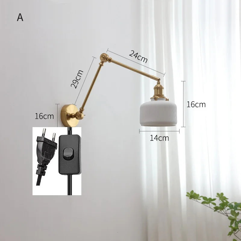 DecorBites™ Copper Swing Arm Wall Lights Sconce Up Down LED Modern Ceramic Lampshade