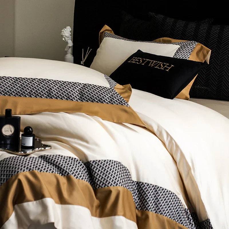 DecorBites™ Luxe Egyptian Cotton Bedding Set - Full Queen King Duvet Cover Flat Sheet Pillowcases