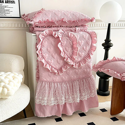 DecorBites™ Korean Princess Style Bedding Set with Lace Ruffles and Love Theme