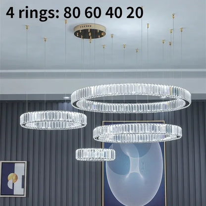DecorBites™ Crystal LED Ring Chandelier - Luxury Villa Stair Pendant Fixture