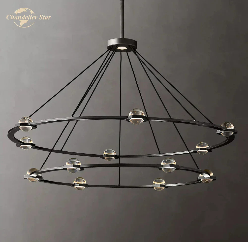 DecorBites™ Éclatant Two-Tier Round Crystal Chandelier for Living & Dining Room