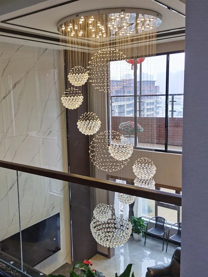 DecorBites™ Crystal Ball Chandelier: Modern LED Spiral Pendant Light for Staircase, Living Room, Lobby