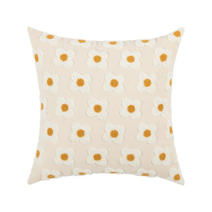 DecorBites™ Embroidered Flora Cotton Canvas Pillow Cover 30x50cm Yellow Zigzag Sham