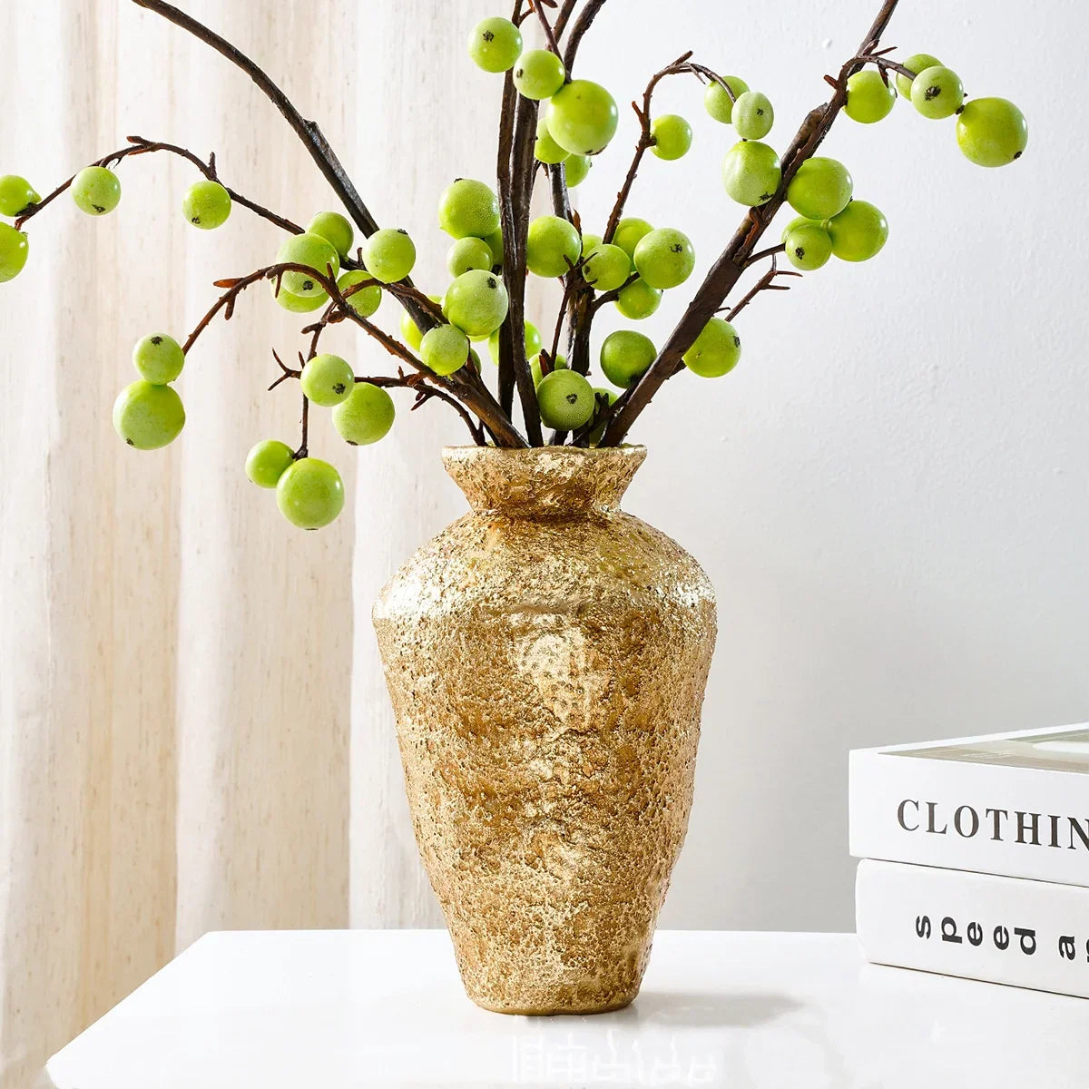 DecorBites™ Golden Vase Resin Handicraft Flower Arrangement Home Decor Bouquet Accent