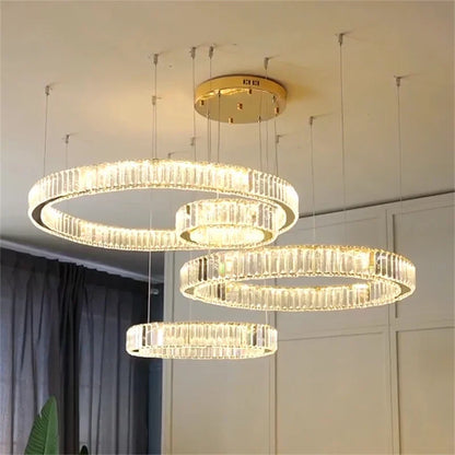 DecorBites™ Crystal LED Ring Chandelier - Luxury Villa Stair Pendant Fixture