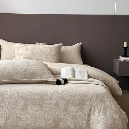 DecorBites™ Linen Cotton Jacquard Bedding Set with Duvet, Sheet, and Pillowcases