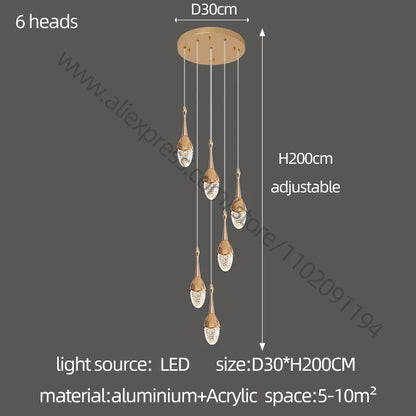 DecorBites™ Gold LED Staircase Chandelier: Elegant Luxury Large Pendant Lamp for Living Room