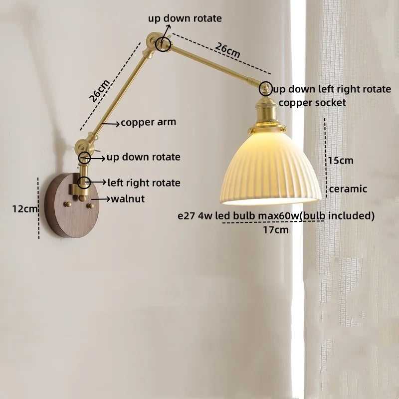 DecorBites™ LED Wall Lamps Pull Chain Switch Modern Stair Light Fixtures, Ceramic Copper
