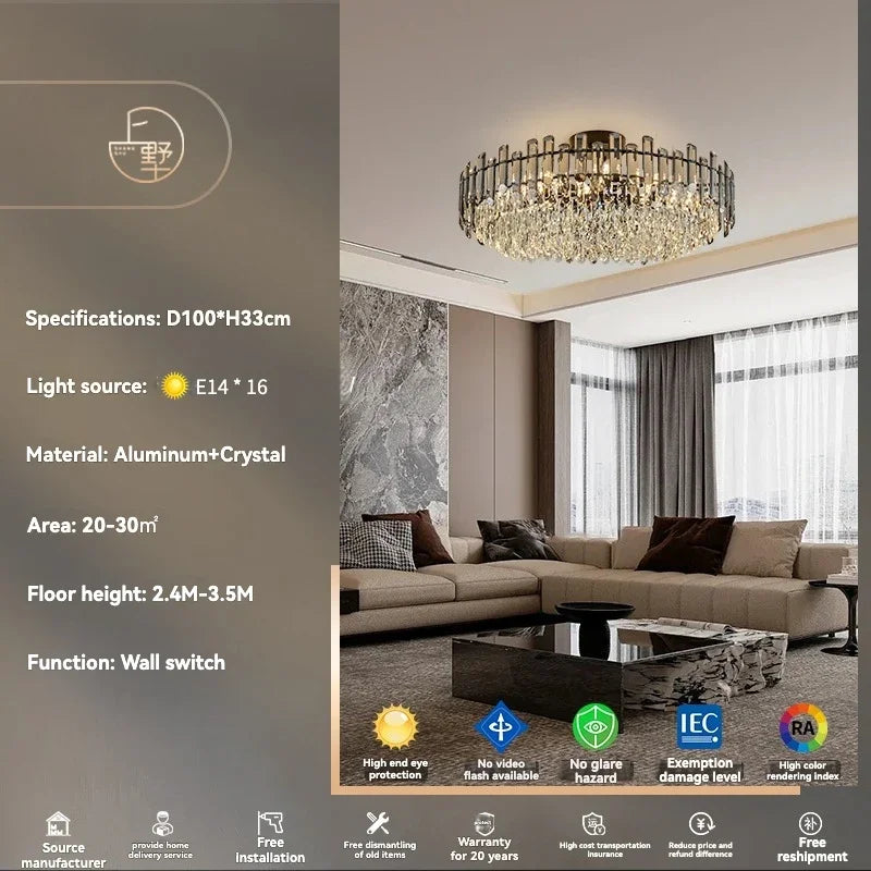 Gold Crystal LED Chandelier Round100cm Radiant