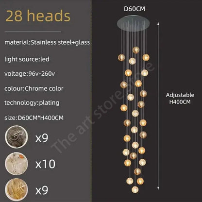 DecorBites™ Crystal Glass Spiral Ceiling Chandelier for Modern Living Room & Kitchen Decor