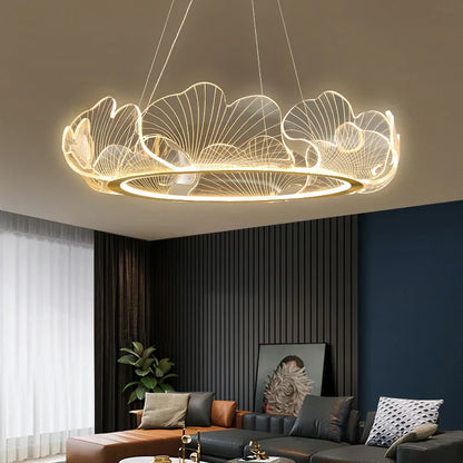 DecorBites™ Ginkgo Acrylic LED Pendant Chandelier Light, Gold Metal, Dimmable, Modern Minimalism