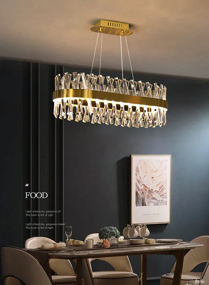 Gold LED Crystal Chandelier Chrome L100cm