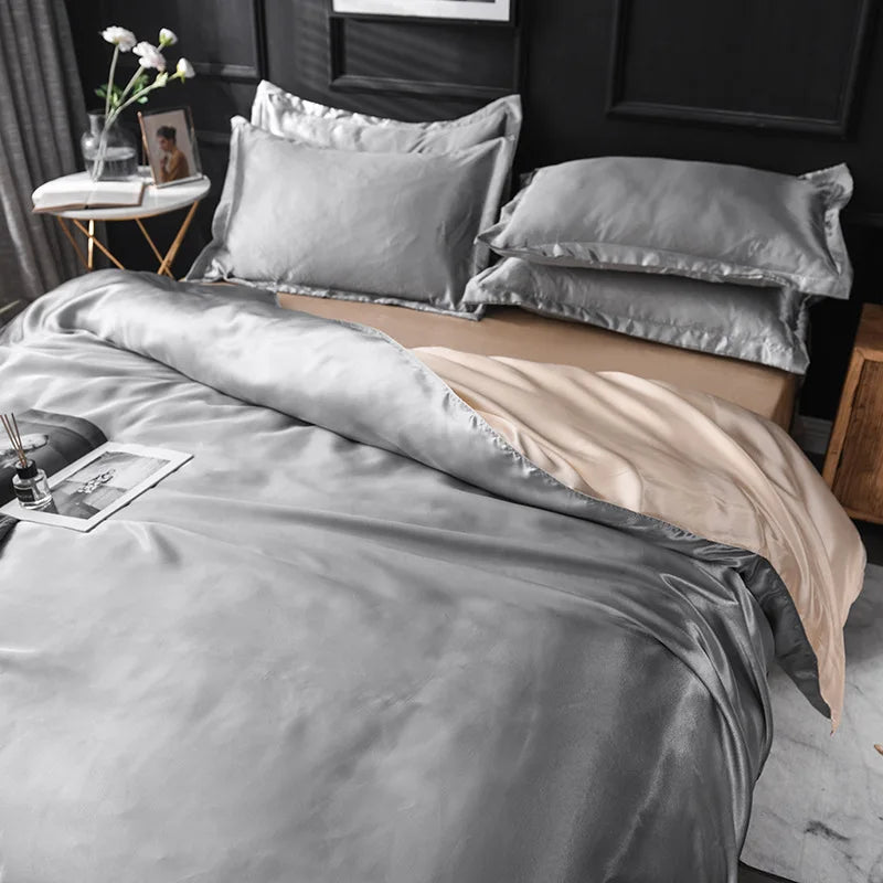 DecorBites™ Ice Rayon Satin Bedding Set: Cooling, Soft, Summer Comfort for Twin-Double Bed