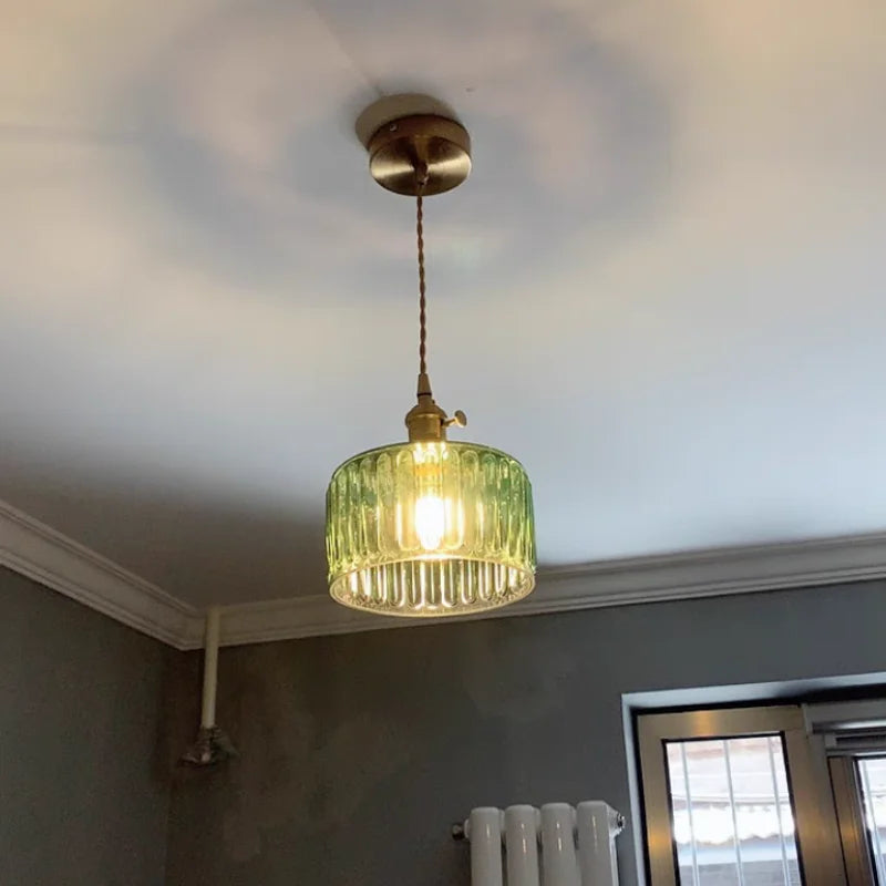 Green Glass Pendant Light Nordic Iron Frame