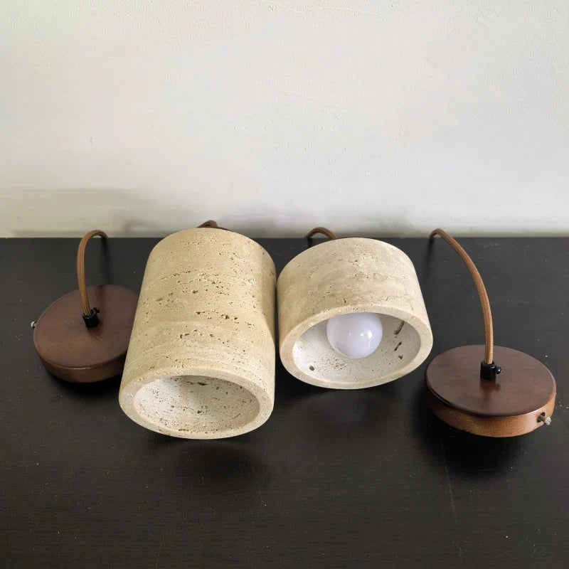 Modern Travertine Stone Pendant Light In Beige