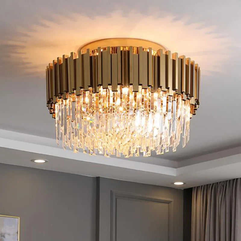 DecorBites™ Gold Crystal Round LED Ceiling Light Fixture for Modern Living Room