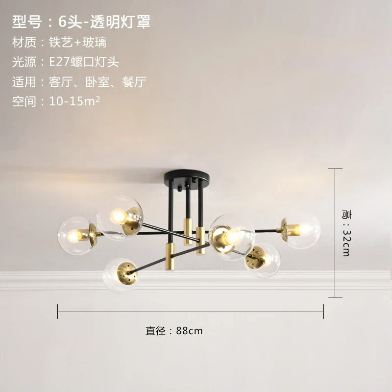 DecorBites™ Glass Ball LED Chandelier for Modern Living Room and Kitchen Lighting