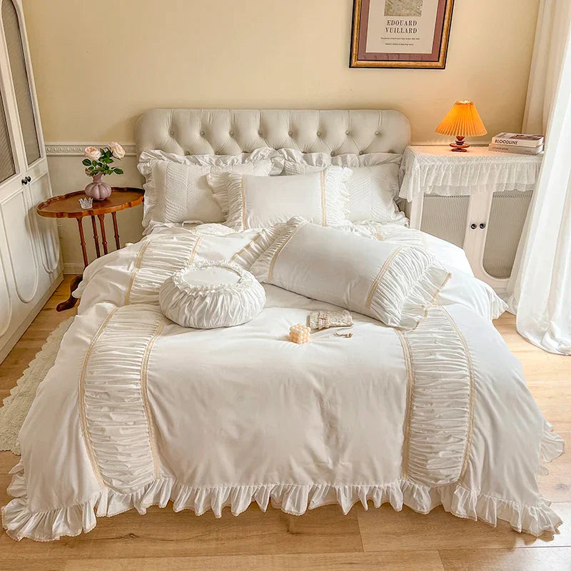 Cotton Ruffle Bedding Set Pleated 2M Bed Skirt
