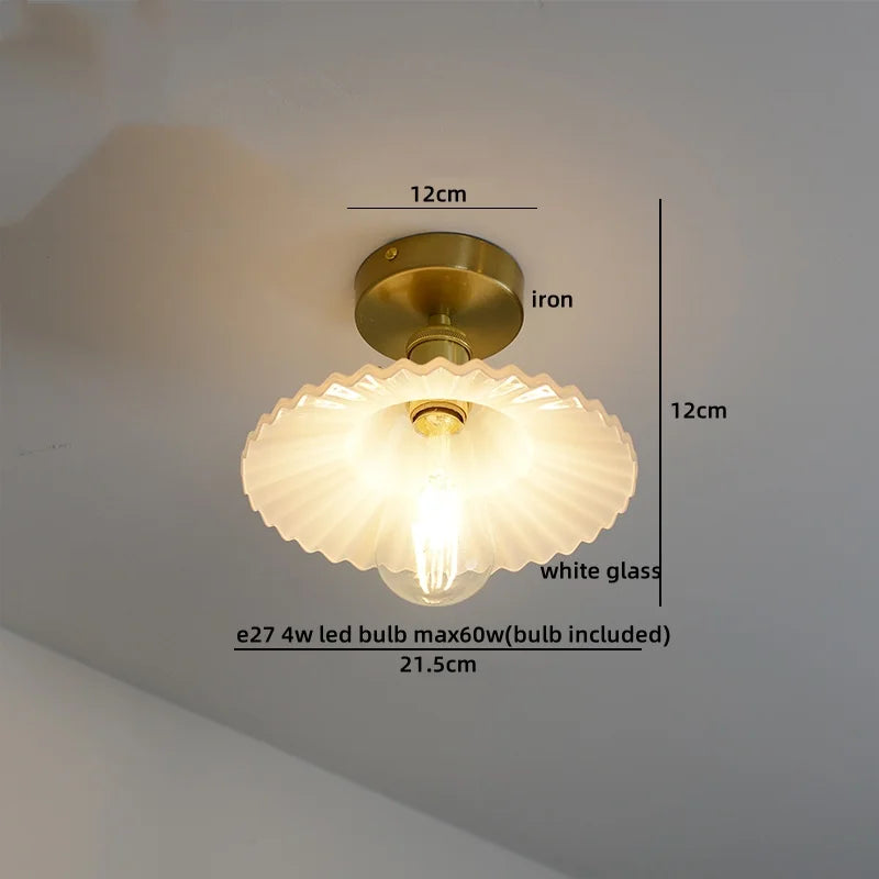 DecorBites™ Green Glass Copper Ceiling Light Fixture Balcony Kitchen Modern LED Lamp