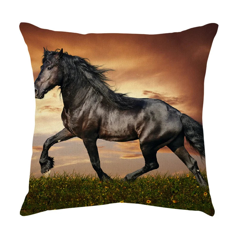 DecorBites™ Galloping Horse Pillowcase: Wild Horse Print Linen Cushion Cover for Home Decoration