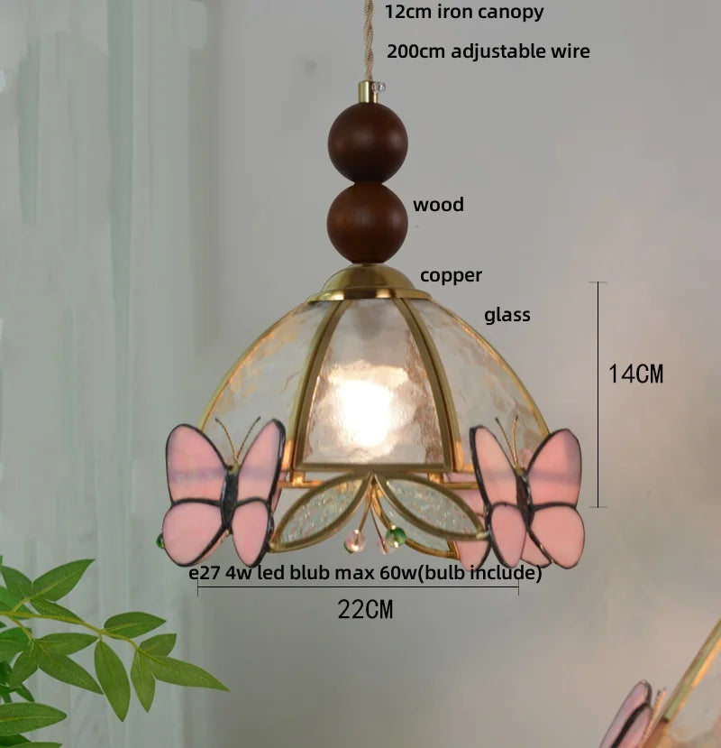 DecorBites™ Clear Glass LED Pendant Light Tiffany Butterfly Hanging Lamp