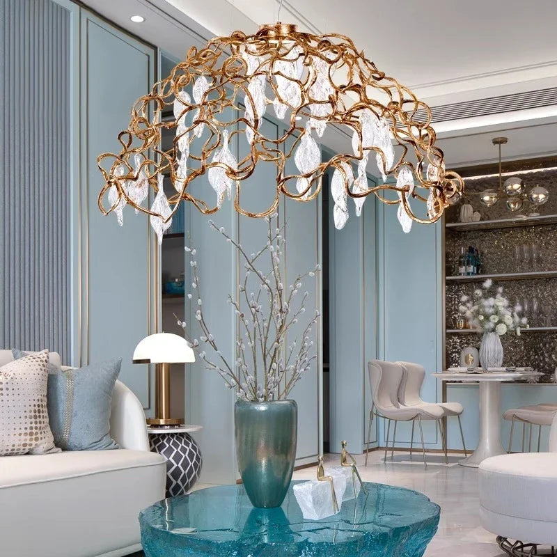 DecorBites™ Copper Crystal Ceiling Chandelier for Dining Living Room - Round Branch Crystal Lighting