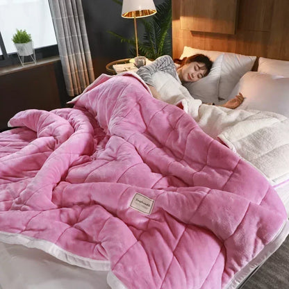 DecorBites™ Cozy 3-Layer Coral Fleece Blanket for Winter Bedding