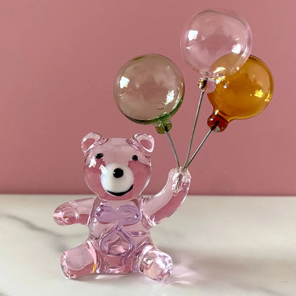 DecorBites™ Crystal Bear with Balloons Glass Figurine: Charming Home Table Decor - Kids Birthday Gift