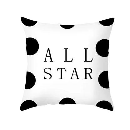DecorBites™ Black Geometry Letters Print Cushion Cover for Home Decor & Office