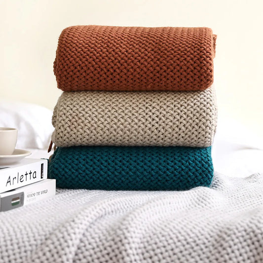 DecorBites™ Knitted Nordic Sofa Blanket - Soft Wool Blend Bed End Towel for Hotel Bedroom Decor