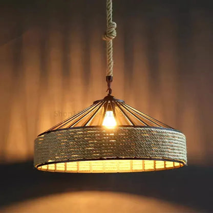 Rustic Hemp Rope Iron Pendant Light