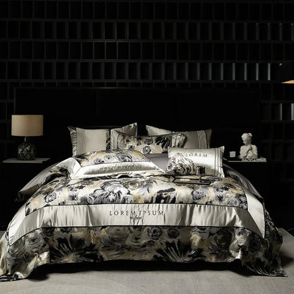 DecorBites™ Luxe Brocade Jacquard Bedding Set with Egyptian Cotton & Embroidery