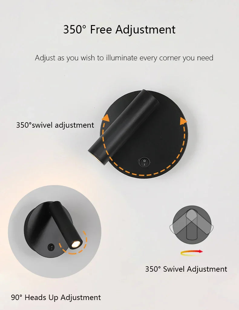 DecorBites™ Adjustable LED Wall Reading Lamp 3W Spotlight for Bedroom and Hotel
