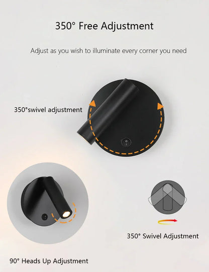DecorBites™ Adjustable LED Wall Reading Lamp 3W Spotlight for Bedroom and Hotel