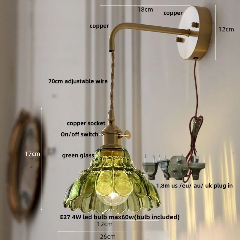 DecorBites™ LED Wall Lights Modern Nordic Pull Chain Glass Bedroom Lamp