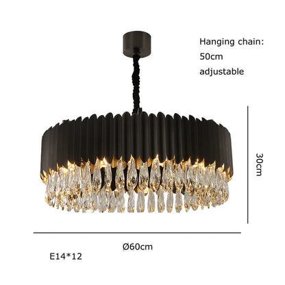 DecorBites™ Crystal 2024 Ceiling Chandeliers: Modern Dimmable LED Round Lamps Black