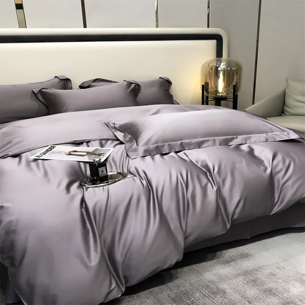 DecorBites™ Egyptian Cotton Bedding Set - Solid Color Sheet Pillowcase Duvet Cover