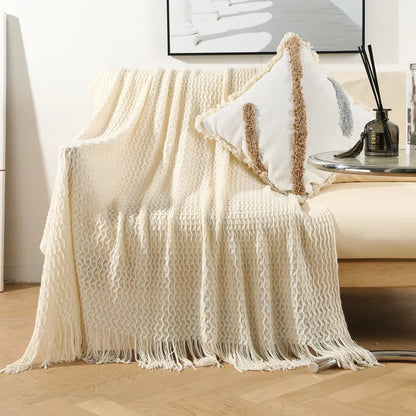 DecorBites™ Geometric Knit Sofa Blanket with Tassel - Dust-Proof Bedspread and Leisure Throw