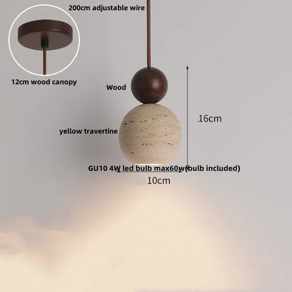 DecorBites™ LED Wood Pendant Light Adjustable Yellow Stone Bedroom Coffee Hanging Lamp