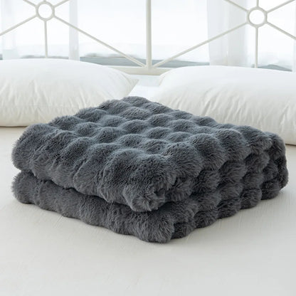 DecorBites™ Cozy Faux Rabbit Velvet Blanket for Office Nap – Twin Size Luxurious Solid Color Woolen Blanket