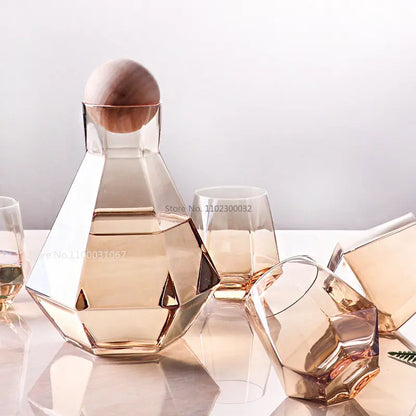 DecorBites™ Diamond Crystal Glass Water Kettle Cup Set - Clear Luxury Juice Pitcher